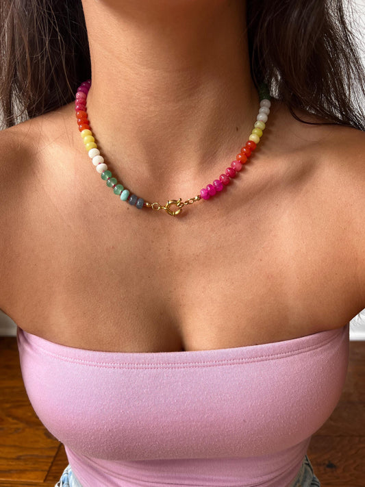 Beaded semi-precious stone necklace (rainbow)