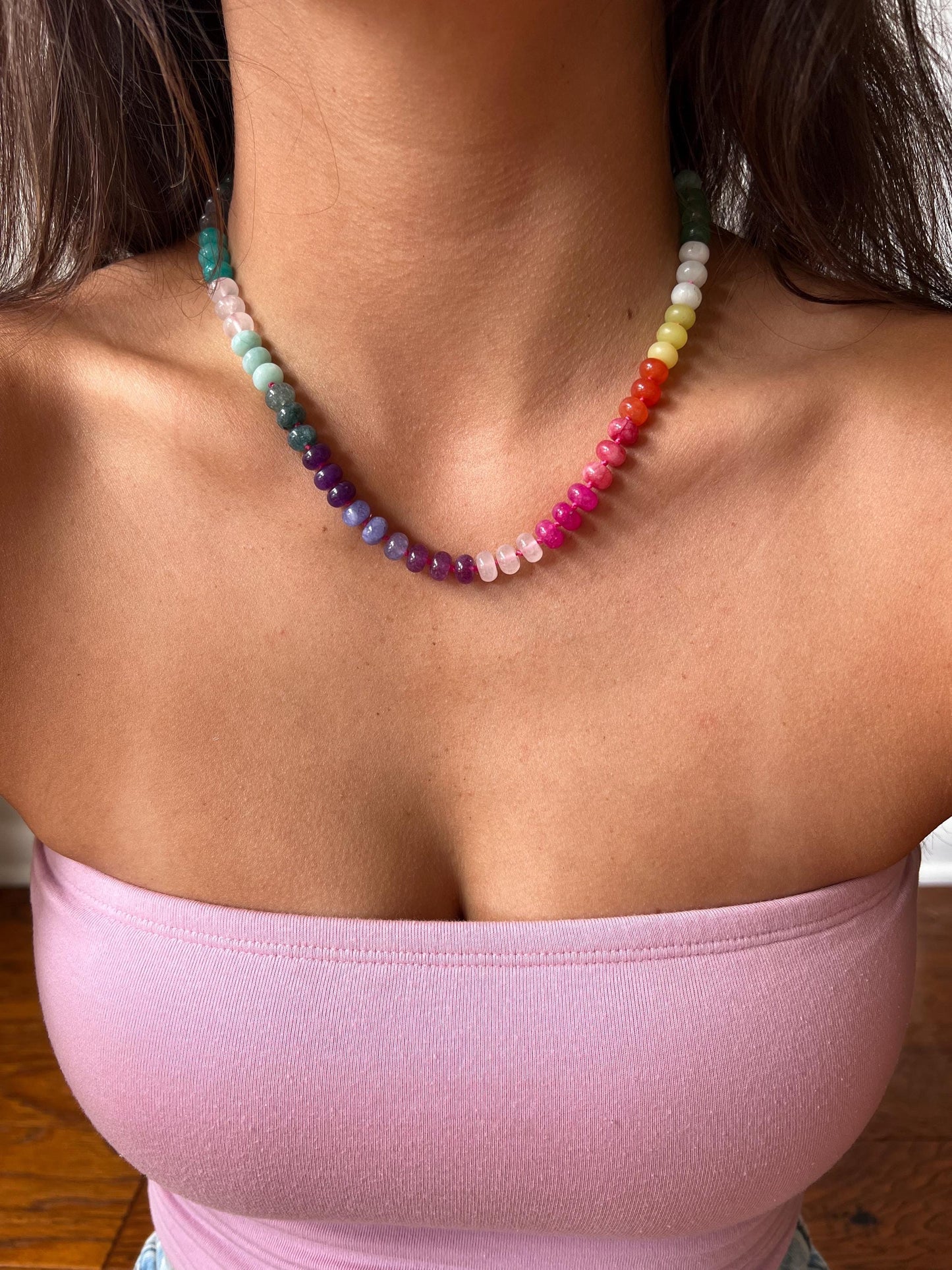 Beaded semi-precious stone necklace (rainbow)